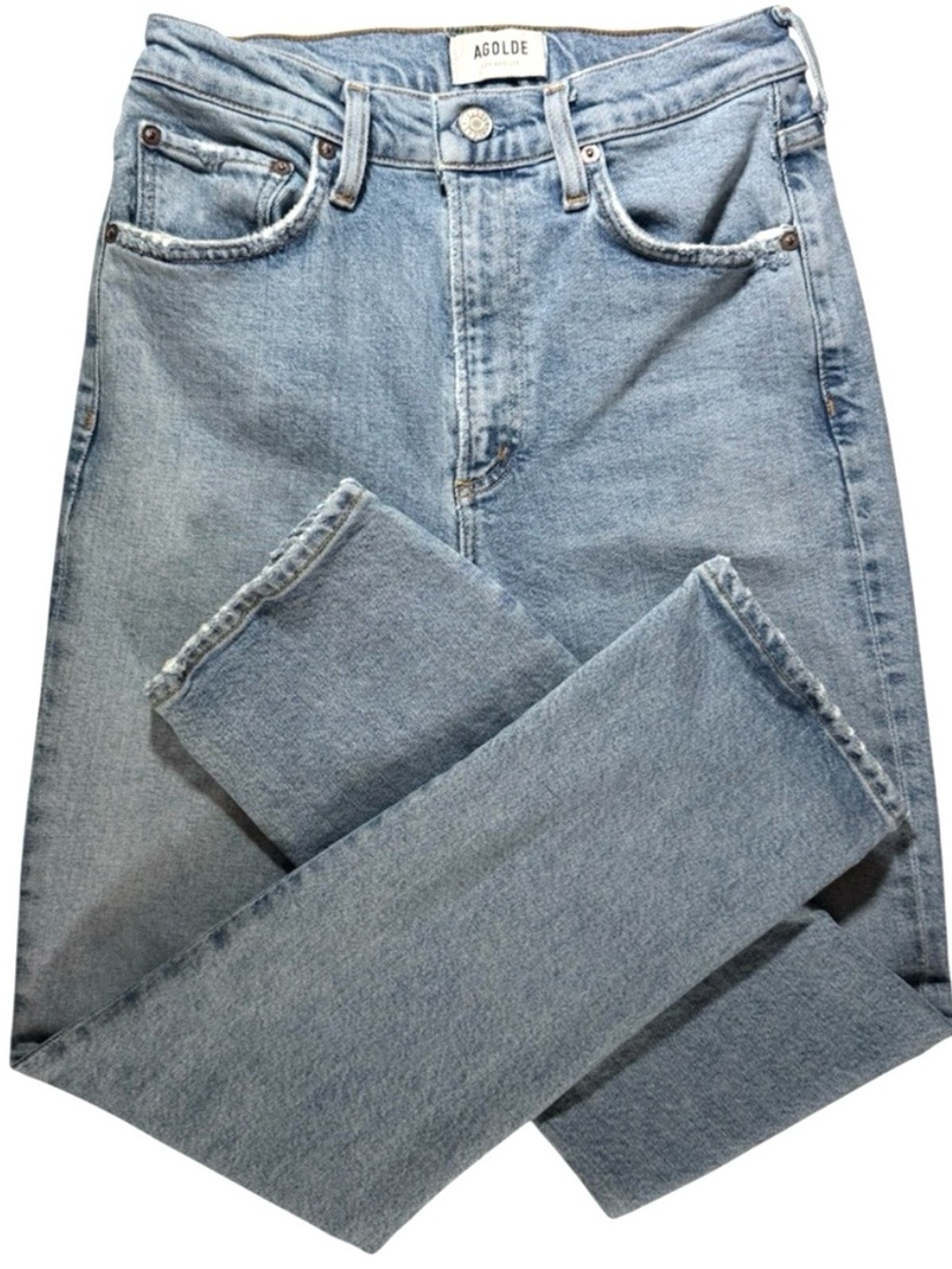 AGOLDE High Rise Straight Wilder Jeans Light Wash 25 Organic Cotton Distressed